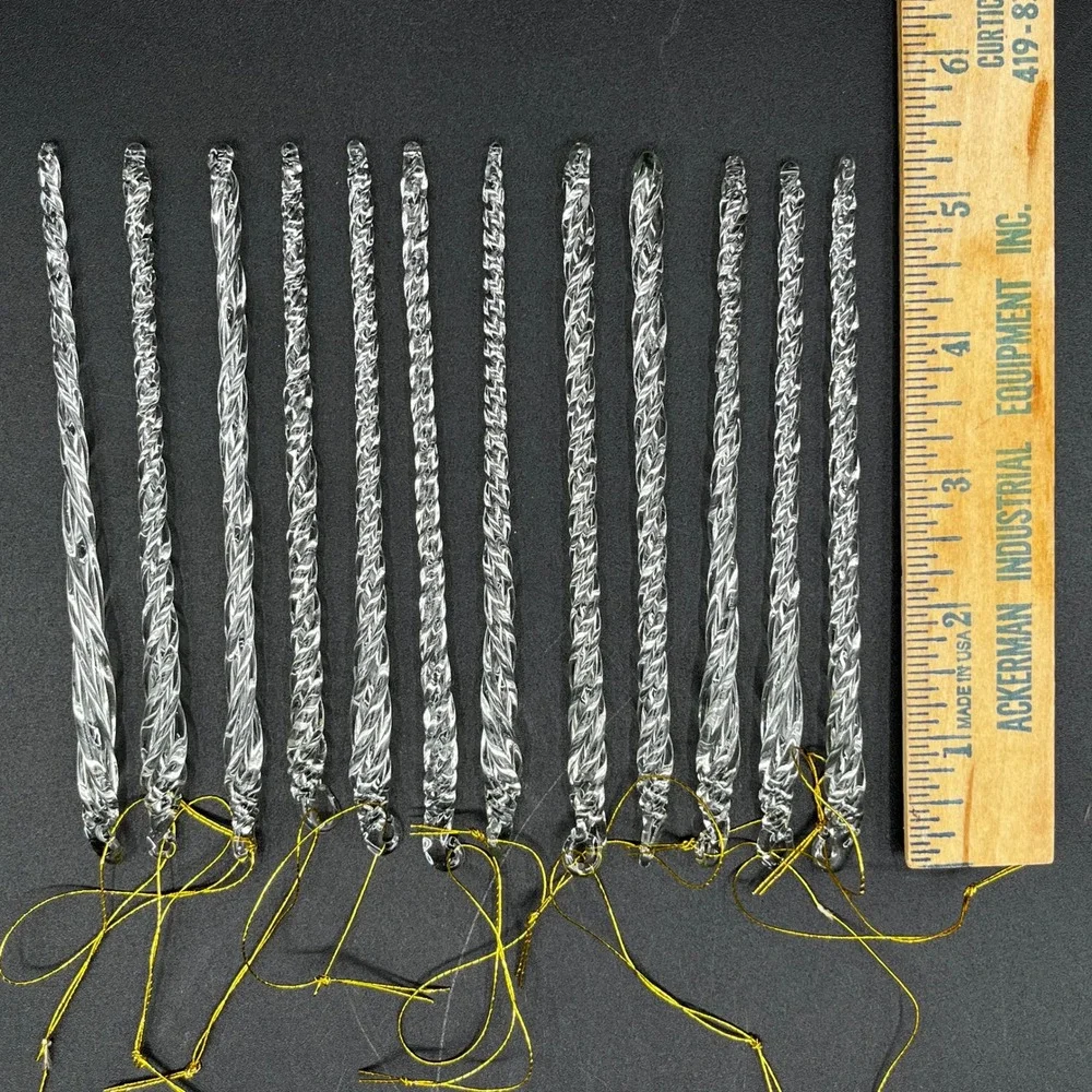 Vtg Cricket Handmade Crystal Icicles Christmas Collectibles 12 Pc Twisted 5.5